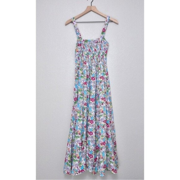 S/W/F Apron Maxi Dress S Lush Floss Multicolor Floral Square Neck Boho Tropical - Picture 7 of 10